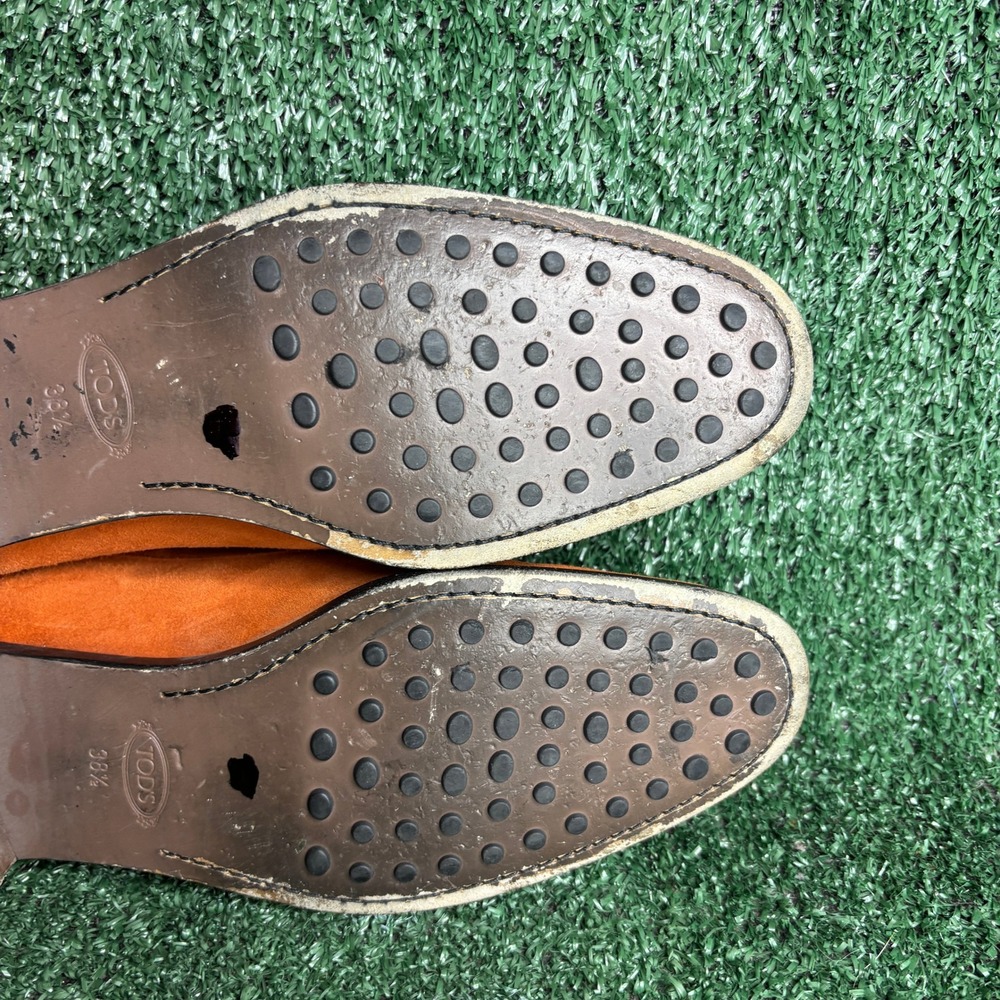 Tods Gommini Suede Penny Loafers Driver Moccasin Luxury Orange Womens Shoes 8.5 - Picture 9 of 12